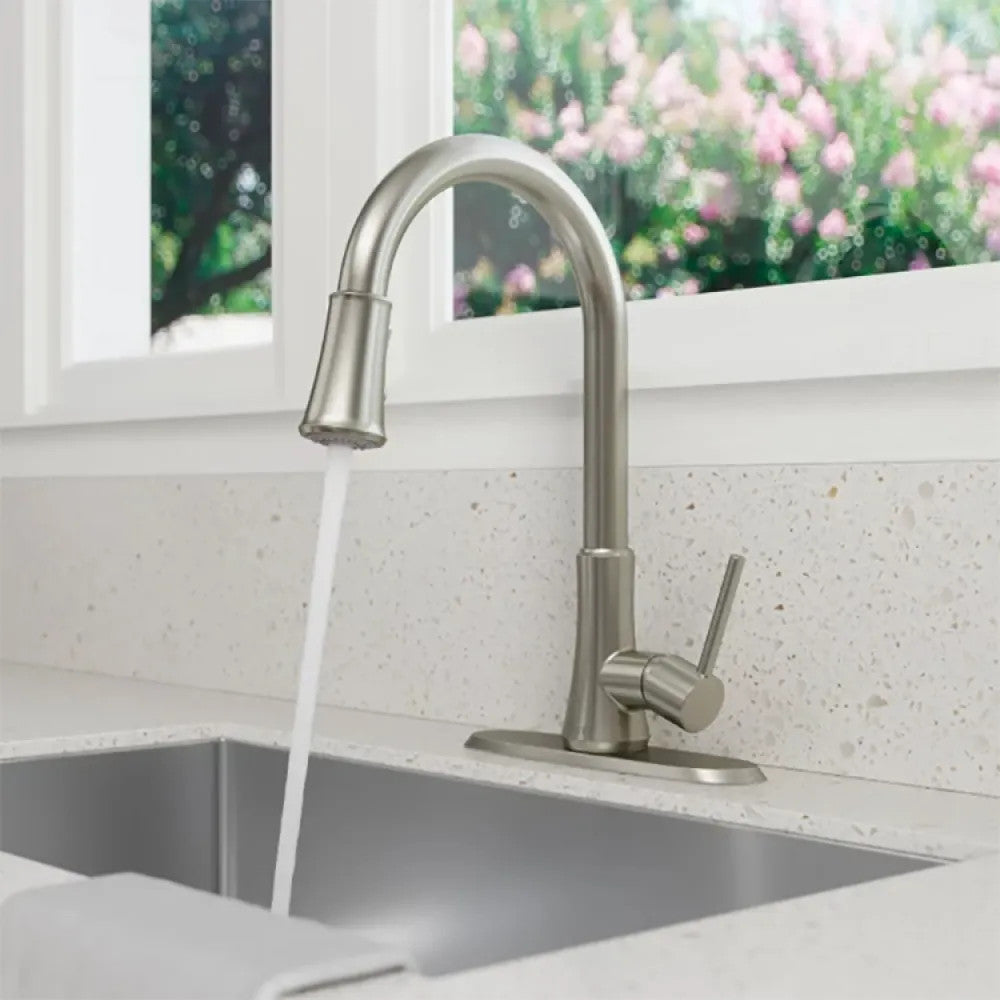 Pfister Pfirst Single-Handle Pull-Down Kitchen Faucet, 1.8 GPM, Pfast Connect, Pforever Seal, Stainless Steel - G529-PF2S