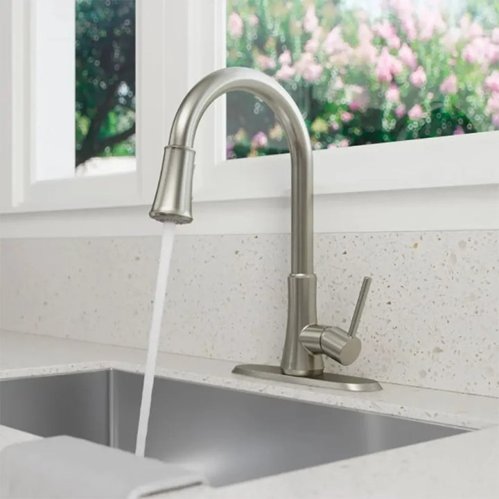 Pfister Pfirst Single-Handle Pull-Down Kitchen Faucet, 1.8 GPM, Pfast Connect, Pforever Seal, Stainless Steel - G529-PF2S