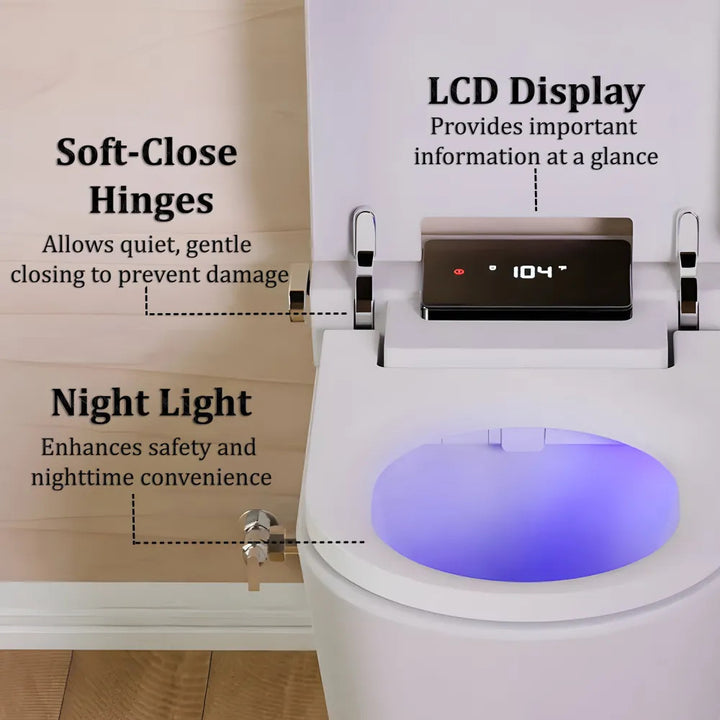 Trone Smart Bidet Toilet Combo with Toe Touch Sensor, Auto-Open/Close, Digital Display, Heated Seat, Night Light, Auto-Flush, 1.28 GPF, Classic White - STCM1.WH