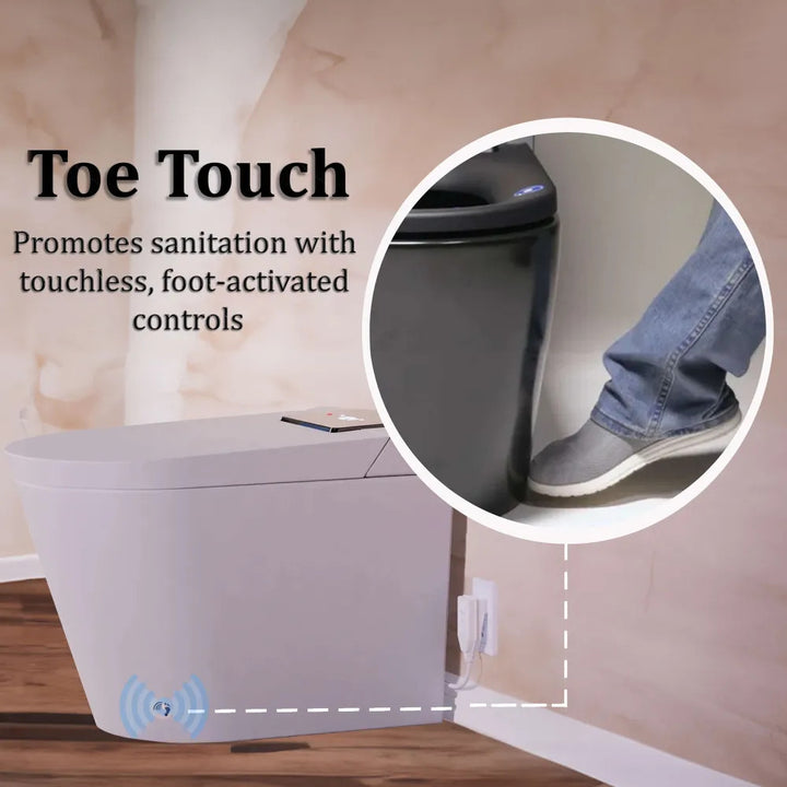 Trone Smart Bidet Toilet Combo with Toe Touch Sensor, Auto-Open/Close, Digital Display, Heated Seat, Night Light, Auto-Flush, 1.28 GPF, Classic White - STCM1.WH