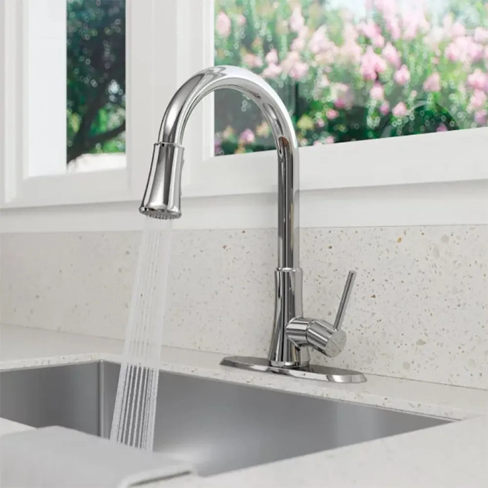 Pfister Pfirst Single-Handle Pull-Down Kitchen Faucet, 1.8 GPM, Pfast Connect, Pforever Seal, Polished Chrome - G529-PF2C