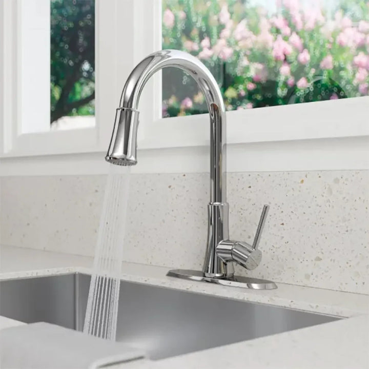 Pfister Pfirst Single-Handle Pull-Down Kitchen Faucet, 1.8 GPM, Pfast Connect, Pforever Seal, Polished Chrome - G529-PF2C