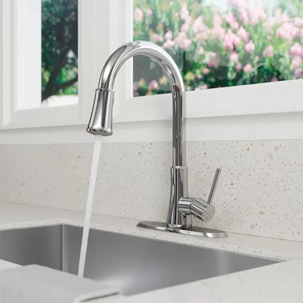 Pfister Pfirst Single-Handle Pull-Down Kitchen Faucet, 1.8 GPM, Pfast Connect, Pforever Seal, Polished Chrome - G529-PF2C