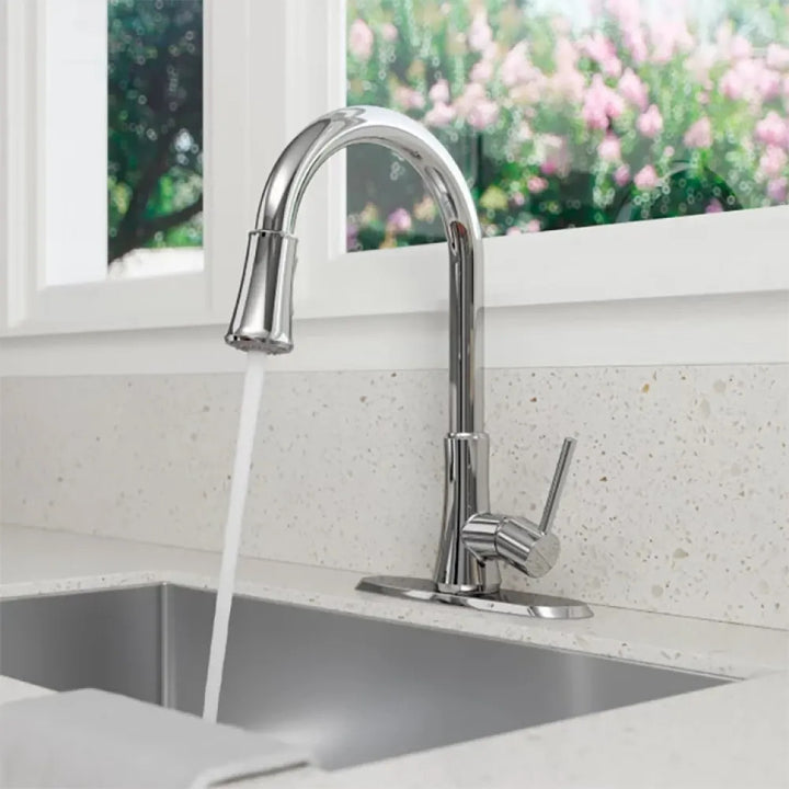 Pfister Pfirst Single-Handle Pull-Down Kitchen Faucet, 1.8 GPM, Pfast Connect, Pforever Seal, Polished Chrome - G529-PF2C