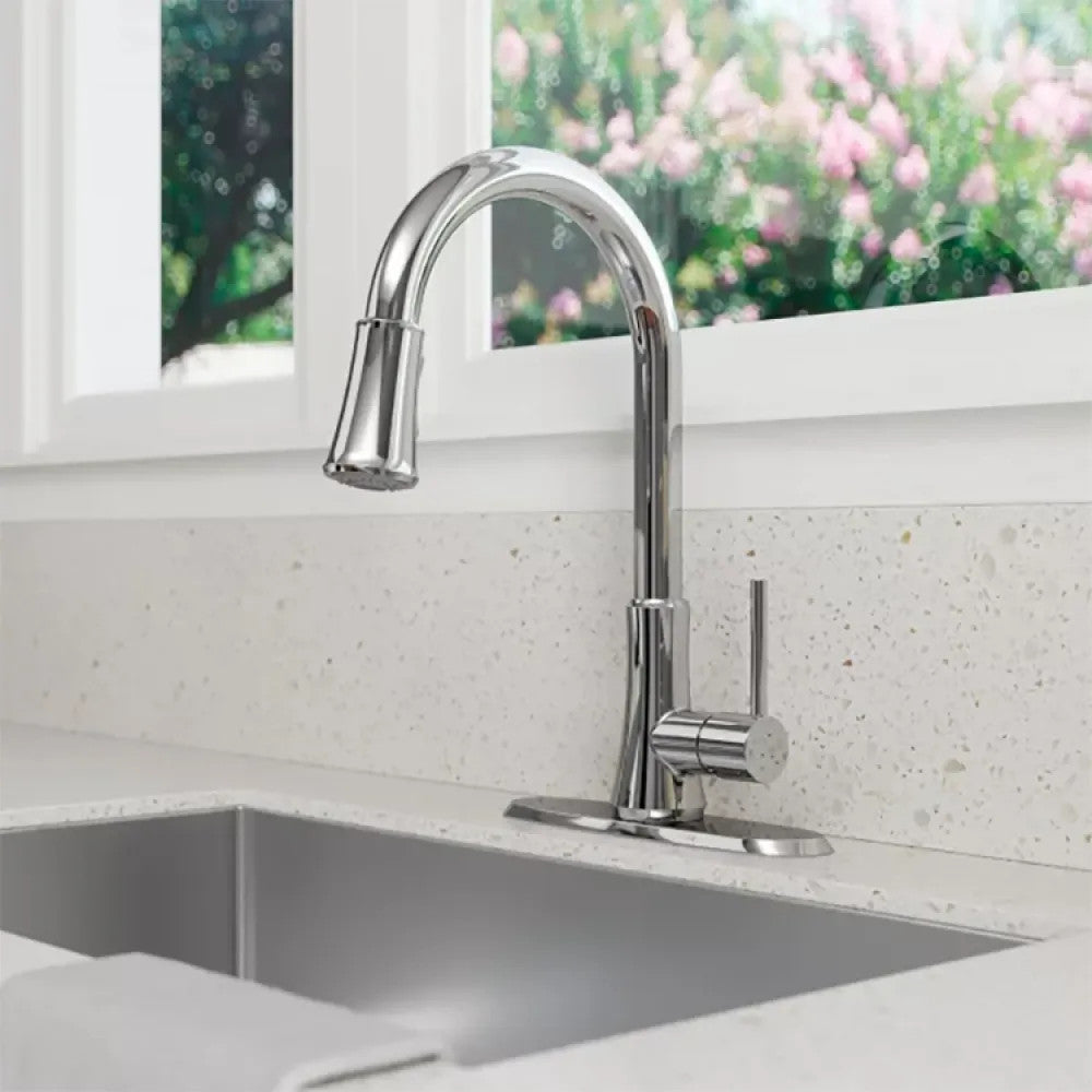 Pfister Pfirst Single-Handle Pull-Down Kitchen Faucet, 1.8 GPM, Pfast Connect, Pforever Seal, Polished Chrome - G529-PF2C