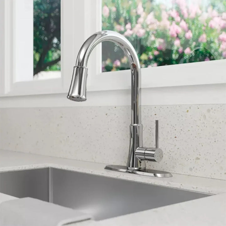 Pfister Pfirst Single-Handle Pull-Down Kitchen Faucet, 1.8 GPM, Pfast Connect, Pforever Seal, Polished Chrome - G529-PF2C