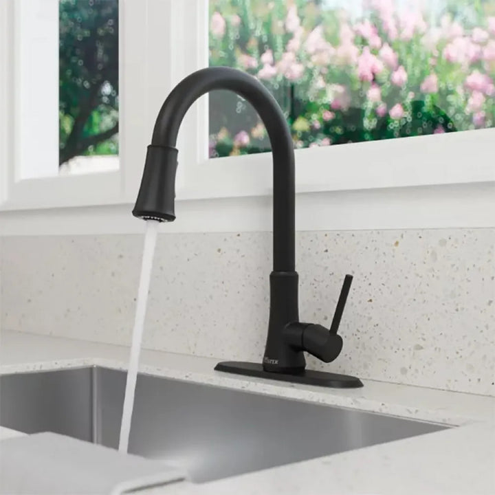Pfister Pfirst Single-Handle Pull-Down Kitchen Faucet, 1.8 GPM, Pfast Connect, Pforever Seal, Matte Black - G529-PF2B