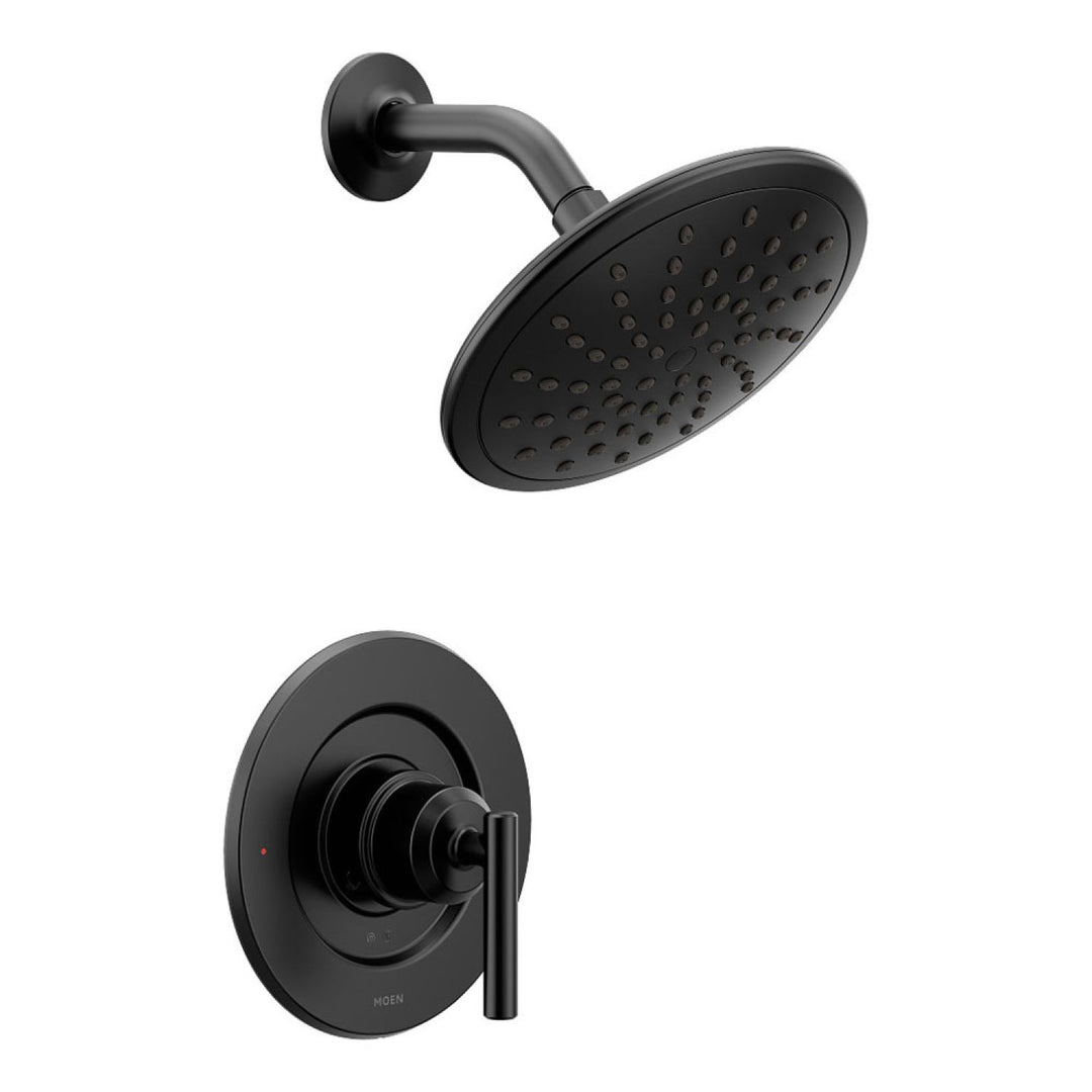 Moen Gibson Posi-Temp Single-Handle Shower Faucet with 8" Rainshower, One-Function, 1.75 GPM, Lever Handle, Eco-Performance, Matte Black - T3002EPBL