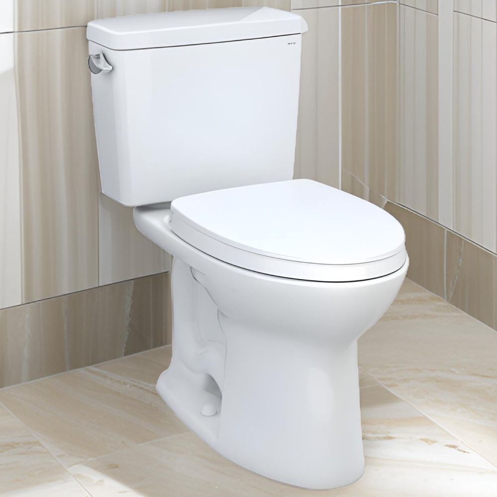 TOTO Drake Two-Piece Toilet with SoftClose Seat, Universal Height, 1.28 GPF, Cotton - MS776124CEG#01