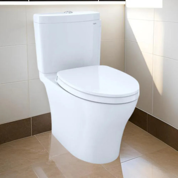 TOTO Aquia IV Two-Piece Toilet, Dual Flush, 1.28 and 0.9 GPF, WASHLET+ Ready, 12" Rough-In, SoftClose Seat Included, Cotton - MS446124CEMGN#01