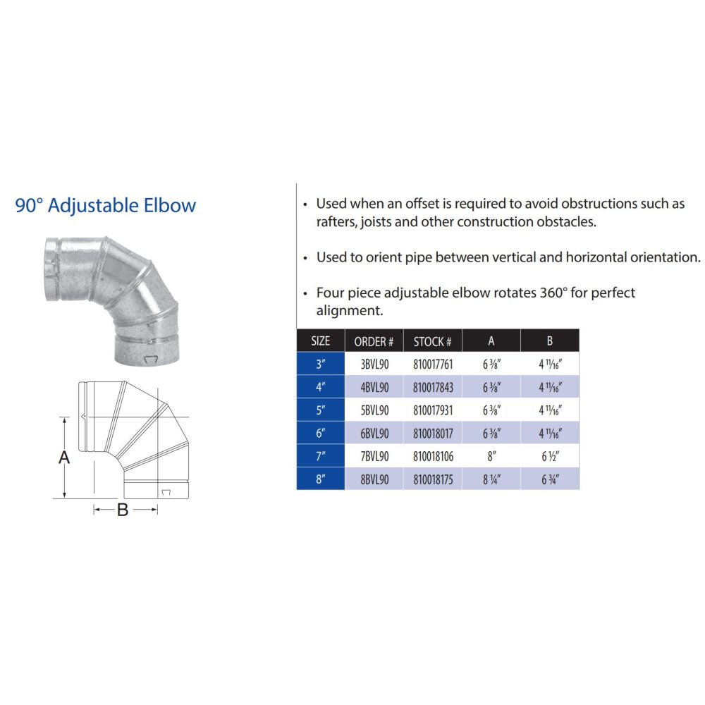 M&G DuraVent 4" B-Vent 90-Degree Adjustable Elbow - 4BVL90
