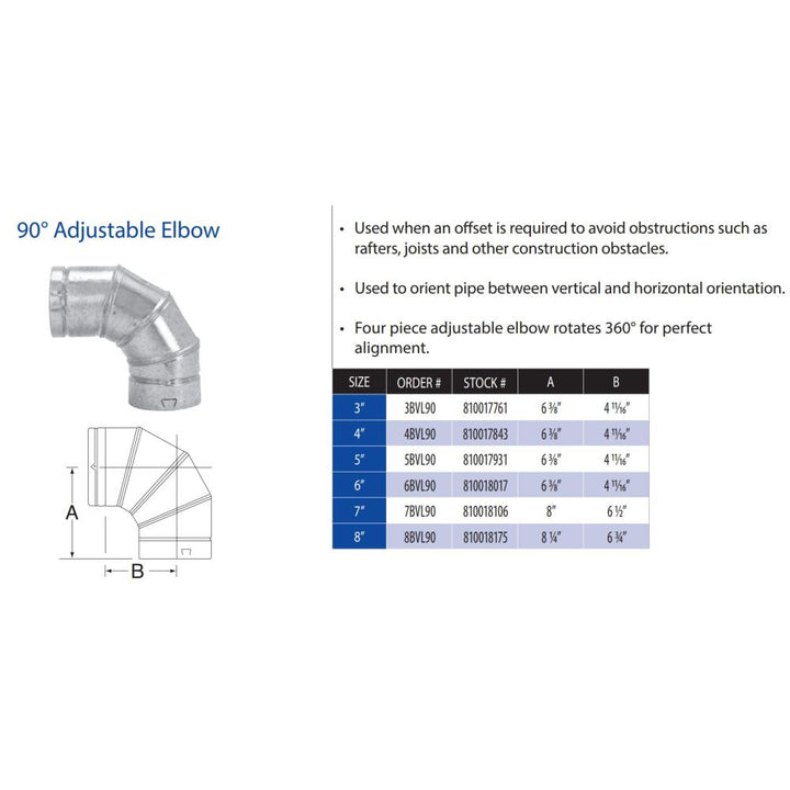 M&G DuraVent 4" B-Vent 90-Degree Adjustable Elbow - 4BVL90