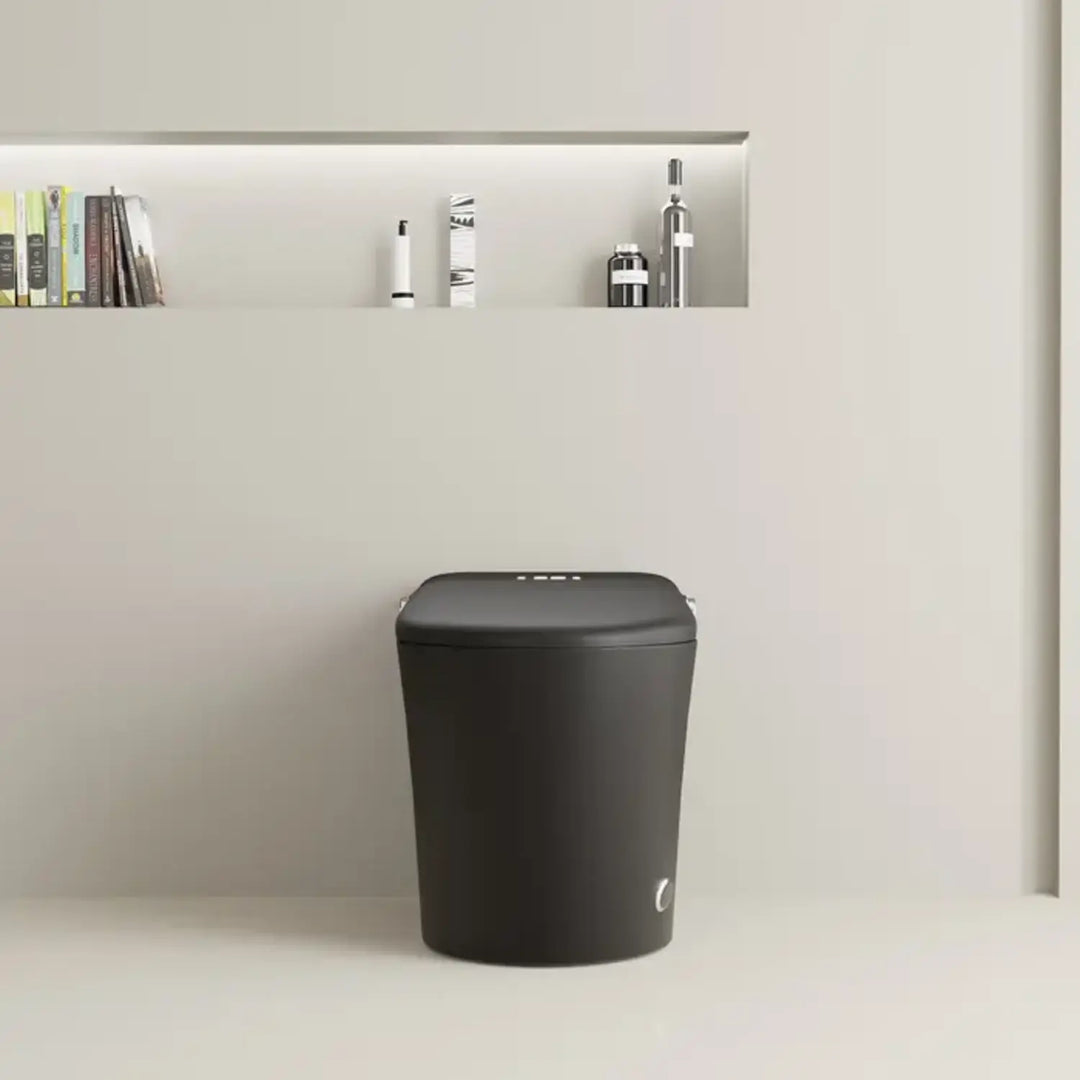Automatic Matte Black Smart Toilet with Voice Control, Warm‑Water Bidet, and UV Sterilization