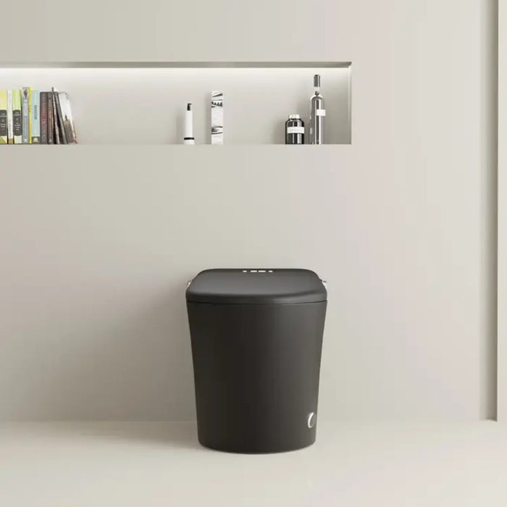 Automatic Matte Black Smart Toilet with Voice Control, Warm‑Water Bidet, and UV Sterilization