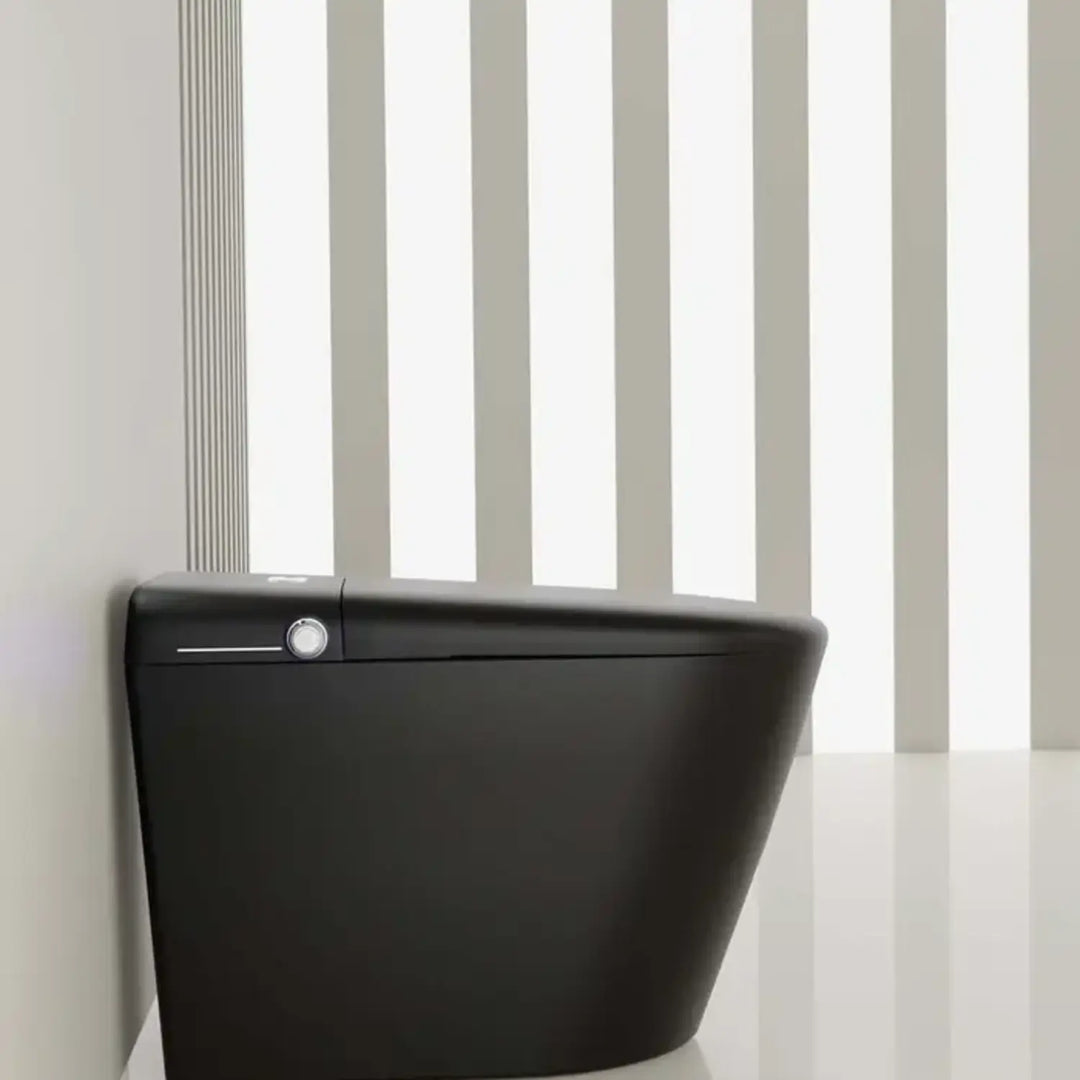 Automatic Matte Black Smart Toilet with Voice Control, Warm‑Water Bidet, and UV Sterilization