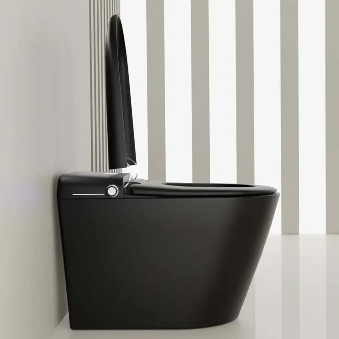 Automatic Matte Black Smart Toilet with Voice Control, Warm‑Water Bidet, and UV Sterilization