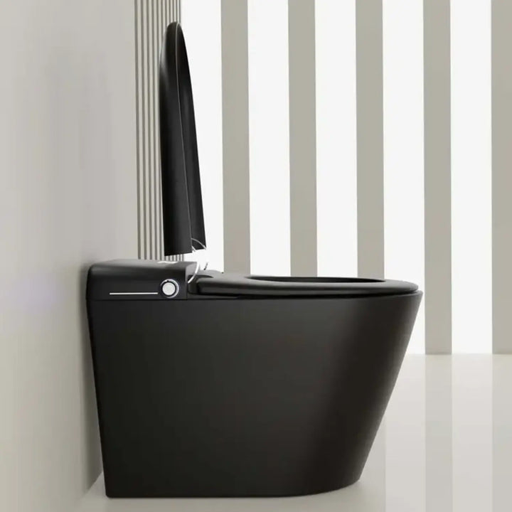 Automatic Matte Black Smart Toilet with Voice Control, Warm‑Water Bidet, and UV Sterilization