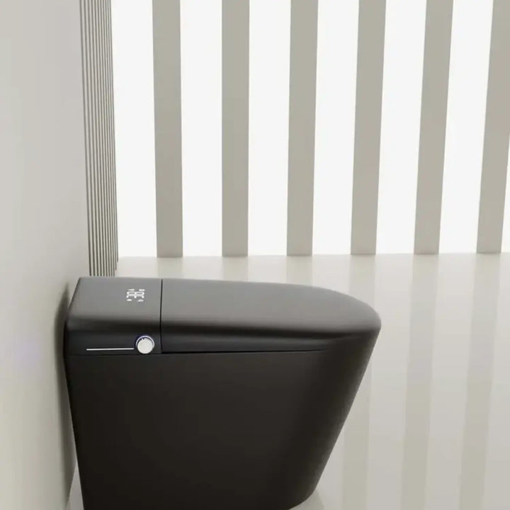 Automatic Matte Black Smart Toilet with Voice Control, Warm‑Water Bidet, and UV Sterilization