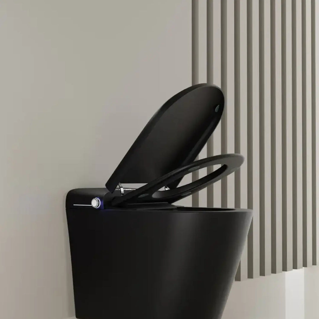 Automatic Matte Black Smart Toilet with Voice Control, Warm‑Water Bidet, and UV Sterilization