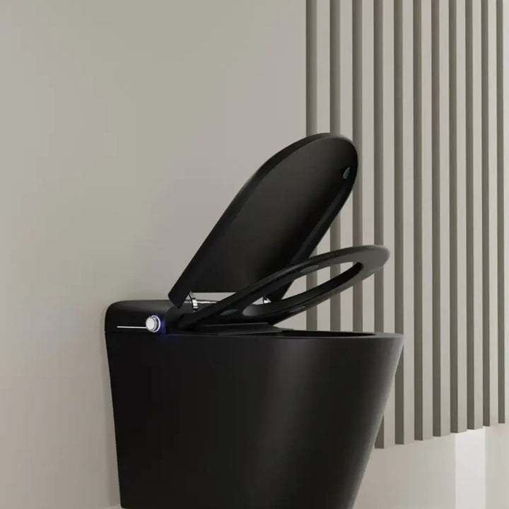 Automatic Matte Black Smart Toilet with Voice Control, Warm‑Water Bidet, and UV Sterilization