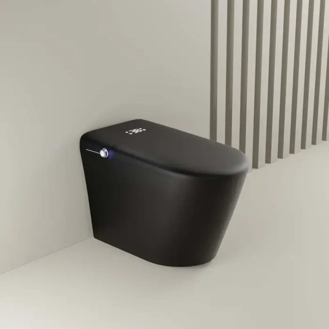 Automatic Matte Black Smart Toilet with Voice Control, Warm‑Water Bidet, and UV Sterilization