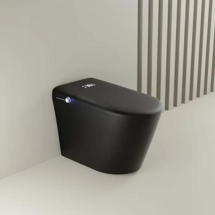 Automatic Matte Black Smart Toilet with Voice Control, Warm‑Water Bidet, and UV Sterilization
